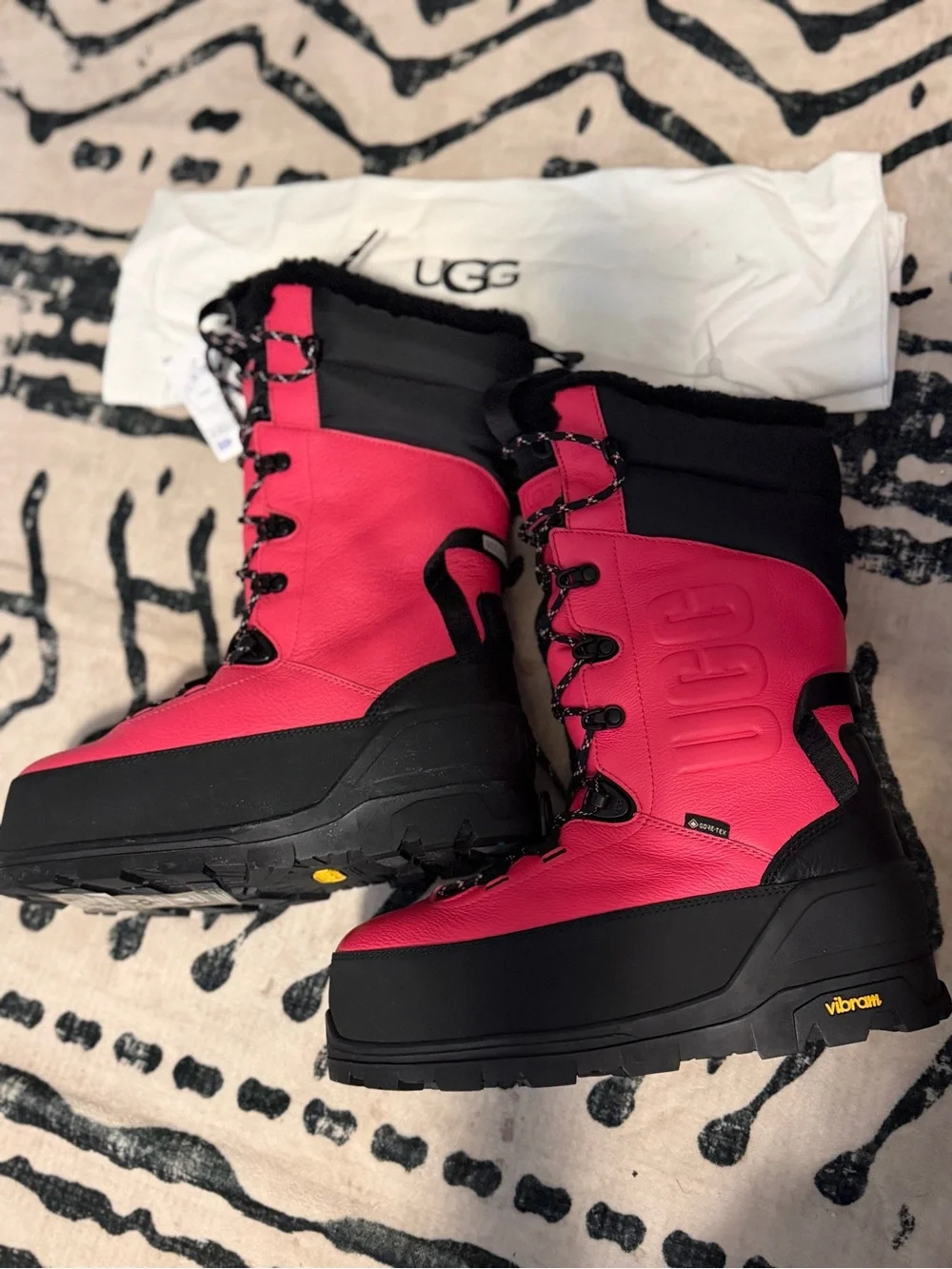 UGG Women's Insulated Lace-Up Winter Boots in Bright Pink and Black